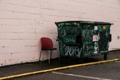 Red chair, green dumpster